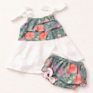 NWT Eyelet Floral Ruffle Dress Bottoms Set Outfit 2pc Baby Girl 6 mo Cottagecore